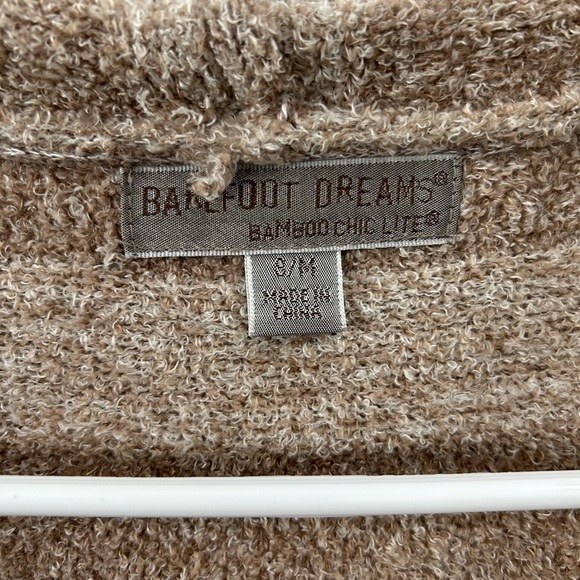 Barefoot Dreams Bamboo Chic Lite Tan Stripe Waterfall Open Cardigan Sweater Sz M - Picture 3 of 8